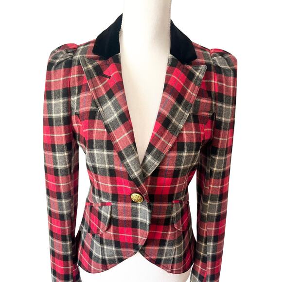 Smythe Red Plaid Tartan Wool Equestrian Riding Blazer Jacket Red Canada Size 6 - Picture 4 of 8